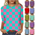 thumbnail image 1 of T-shirt Imprimé Chic pour Femme, Blouse Décontractée Tendance, Tissu Polyester Doux, Col Rond à Manches 3/4, Conçu pour un Usage Quotidien Polyvalent, 1 of 9