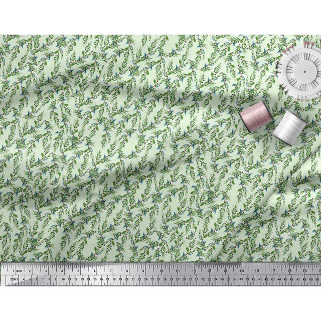 Soimoi Poly Georgette Fabric Berries Leaves Print Sewing Fabric Yard 52 Inch Wide