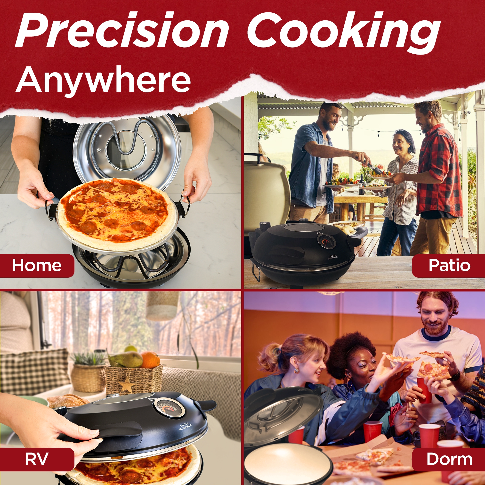 Culinary Chef 1200 Watt High Temperature Indoor Pizza Maker, Electric Pizza Oven with Built-in Thermostat & Pizza Stone, Black