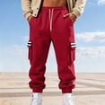 thumbnail image 2 of Lovzfmll Men's Retro Striped Fleece Joggers, Solid Color Base, Heavy Pile, Drawstring Waist, Pockets for Warmth Red, 3XL, 2 of 9