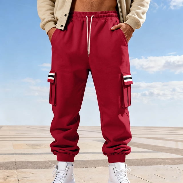 Ceisia Men Solid Color Loose Casual Pants Elastic Waist Drawstring Sports Gift Work Trousers