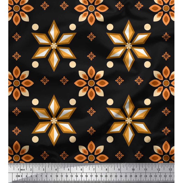 Soimoi polyester Crepe Fabric Dot & Floral Decorative Print Fabric by Yard 52 Inch Wide