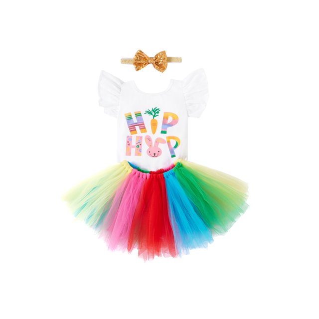 Honganda Girl?s 3Pcs Clothes Set, Short Sleeve Tops with Skirt and Headband