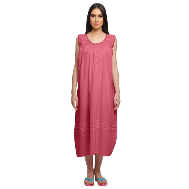 Moomaya Robe de Nuit d'Allaitement Unie à Col Rond pour Femmes en Coton