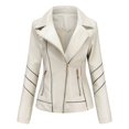 thumbnail image 1 of Qertyioot Womens Leather Jacket New Slim Stand-Up Collar Zipper Stitching Solid Color, 1 of 7