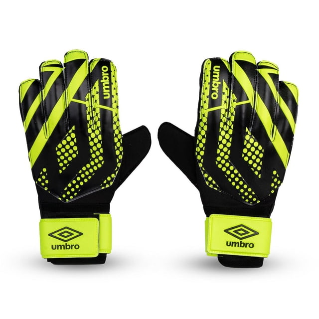 UMBRO Gants de Gardien pour Adultes en Noir et Jaune Néon avec Paumes en latex pour une Prise et une Flexibilité Optimales, Dotés de Bandelettes de Poignet Entièrement Ajustables avec logo UMBRO, Idéaux pour les Gardiens de soccer et Adaptés aux Séances d'Entraînement.