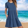 thumbnail image 1 of Pisexur Robes Midi d'Été pour Femmes Décontractées Évasées à Étages Robe T-Shirt Ourlet Ample Manches Courtes Robes de Plage avec Poches, 1 of 6