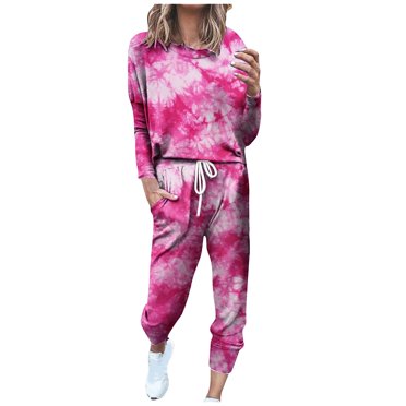 AherBiu Lounge Sets for Women Tie-Dye Tops Tees Workout Joggers Pants 2 Piece Sets Sweatsuits
