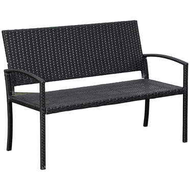 Outsunny Causeuse en Rotin Osier Mobilier de Jardin avec Accoudoirs Noir