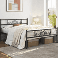 thumbnail image 1 of Yaheetech Graceful Scroll Metal Platform Bed with Headboard and Footboard, Queen, Black, 1 of 9
