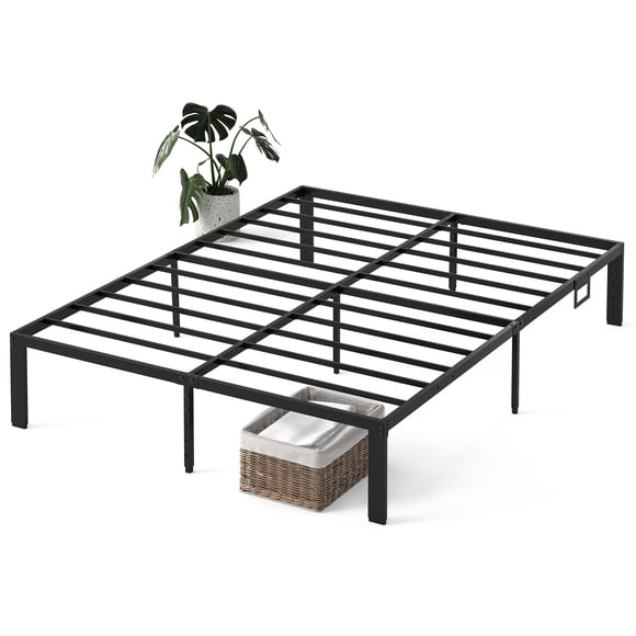 HOXPETY 16 Inch Queen Size Bed Frame Platform Metal Heavy Duty Mattress Foundation Box Spring Replacement w/Steel Base and Under-Bed Storage Bedroom, Black