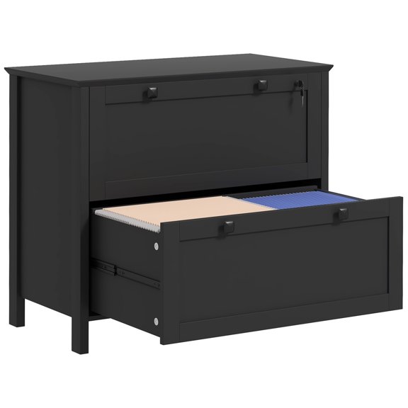 HOMCOM 2 Drawer Filing Cabinet with Lock, Keys and Hanging Bar, Black