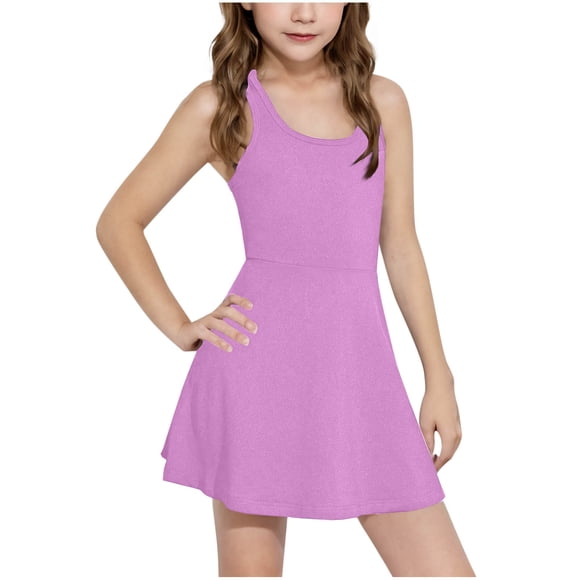 Cute Dresses for Girl in Clearance Girls Sleeveless Tennis Dress Kids Racerback Golf Dress School Sports Dresses Outfit New Purple 12-13 Years