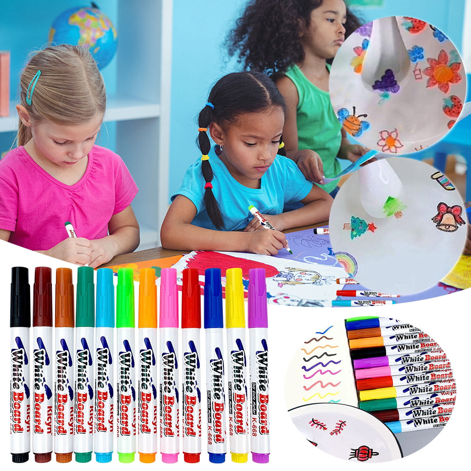 24Pack Water-based Whiteboard Pen Erasable Red Green for Blue Color Blackboard Pen Easy-to-erasable Marker 20ml