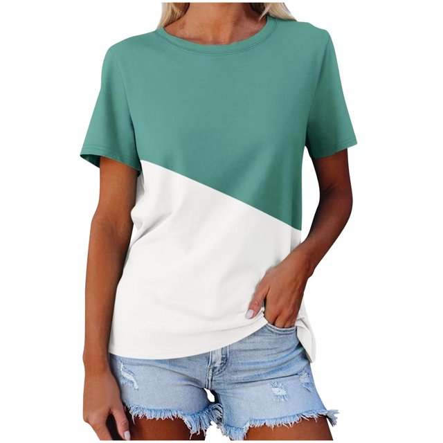 Birdeem Womens Summer Color Matching Round Neck Short Sleeved Top Short Sleeved Round Neck Top/Shirt