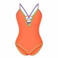thumbnail image 3 of Summer Savings!Dvprdro Womens Fashion Color Block One Piece Swimsuits Summer Trendy Deep V Neck Mesh Back Tie Bathing Suits with Chest Pad, 3 of 5
