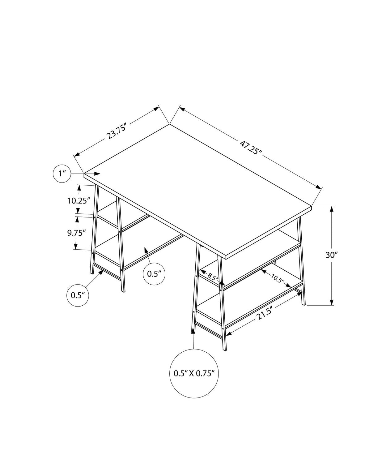 Monarch Specialties Computer Desk, Home Office, Laptop, Storage Shelves, 48"l, Work, Metal, Laminate, Grey, Black, Contemporary, Modern