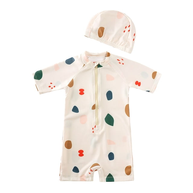 Hiiyo Newborn Boys Short Sleeve Zip-Up Rash Guard One-Piece Swimsuit UPF 50+ Bathing Suit