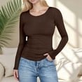 thumbnail image 2 of Ribbed Fitted Fall Tops - Crew Neck Long Sleeve Shirt Stretch Casual Basic Tees for Women, 2 of 7