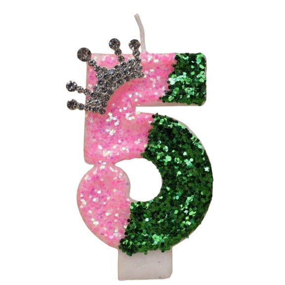Goleeg Birthday Candle Crown Number 5 Candle Pink and Green Birthday Cake Topper Cupcake Decorations Party Decor Anniversary Celebrations Supplies