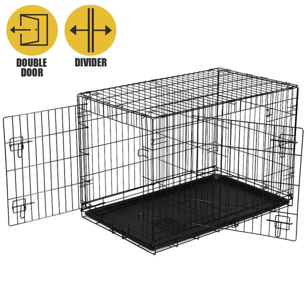 Vibrant Life Double-Door Metal Wire Dog Crate with Divider,42in