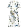 thumbnail image 4 of Robes Midi pour Femmes Été Décontracté Ample Boho Imprimé Floral Col Rond Manches Courtes Longueur Genou Robe Froncée avec Poches, 4 of 5