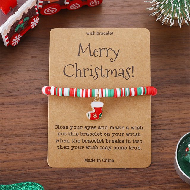 WIFKLSIIPG Christmas Bracelet Card Merry Christmas Wish Bracelet Stackable Christmas Beaded Bracelets Christmas Bracelet Jewelry for Mom Daughter Sister