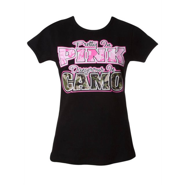 Womens Breast Cancer Awareness "Pretty In Pink" Black T-Shirt - 2X-Large