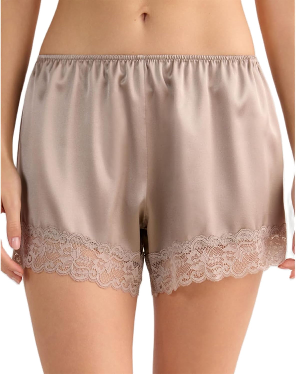 Satin Lace Shorts for Women Y2k Silky Lace Trim Patchwork Micro