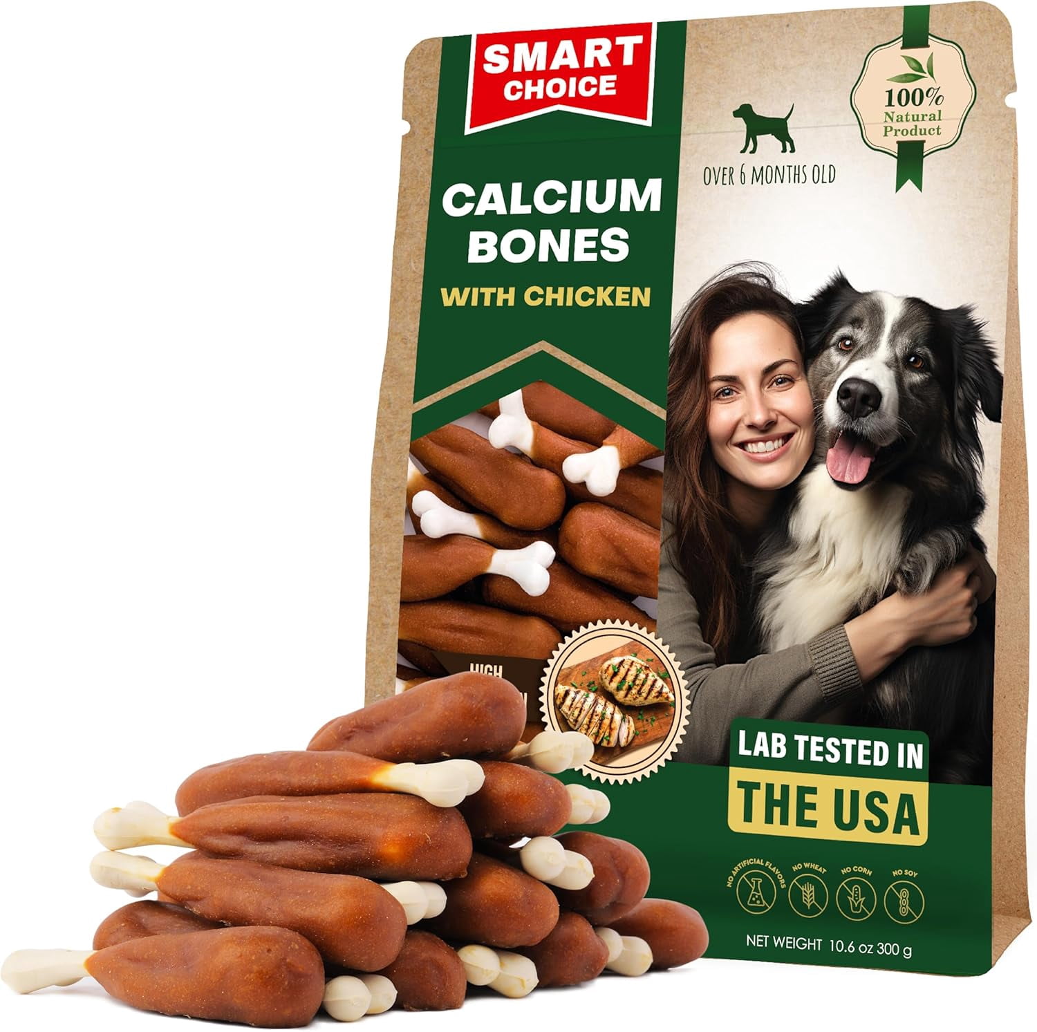 Dog Calcium Bones Wrapped with Chicken & Pet Natural Chew Treats