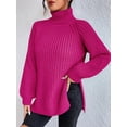 thumbnail image 3 of EYIIYE Chandail d'Automne et d'Hiver pour Femme à Manches Longues, Col Roulé, Tricot, Chandail, Couleur Unie, Ourlet Fendu, Long Tricot, Chandail, Ample, Décontracté, Confortable, Hauts, 3 of 8
