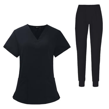 Bunblic Nurse Work Clothing Nursing Uniform Scrub Sets for Women Men with Pockets V Neck Scrub Tunic and Trousers for SPA Cosmetology XL