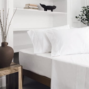 White Solid Fitted Sheet Pure Cotton Super Soft 1-Piece with 18 Inches Pocket 450TC (Twin, White)