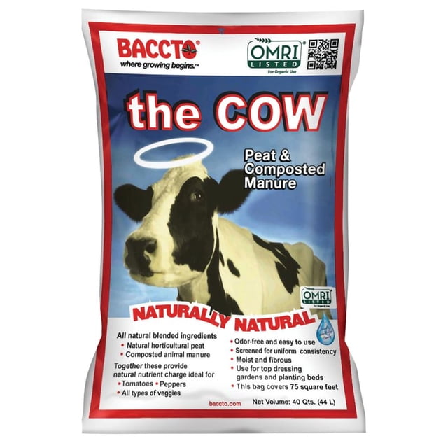 Baccto Tourbe Biologique et Fumier Composté pour Horticulture de Vache Entière, 40 Pintes - Sac de 40 Pintes (38 lb / 17,2 kg; 37,9 L) de Tourbe du Michigan, Tourbe Biologique Tamisée Mélangée avec du Fumier d'Animaux Composté, Sans Odeur, Amendement de Sol Riche en Nutriments pour Pelouses de Rempotage, Plates-Bandes de Fleurs, d'Arbustes et de Légumes avec Capacité Naturelle de Retenue d'Eau; Utilisé Souvent pour Amender