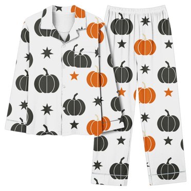 Ensembles de Pyjama pour Femmes, Décontractés, Amples et Tendance, Imprimés d'Halloween, Pantalons Longs, Ensemble de Pyjama à Manches Longues avec Col à Revers, Pantalons pour Femmes