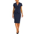 thumbnail image 2 of INSPIRE CHIC Ensemble Tailleur 2 Pcs pour Femme, Veste Blazer à Manches Courtes et Jupe Crayon, 2TG Bleu Foncé, 2 of 6