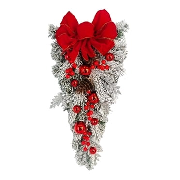 GUOOL Artificial Wreath Christmas Teardrop Swag Decorative Garland Christmas Decoration Ornament for Home Wall Office Porch Holiday 45cm