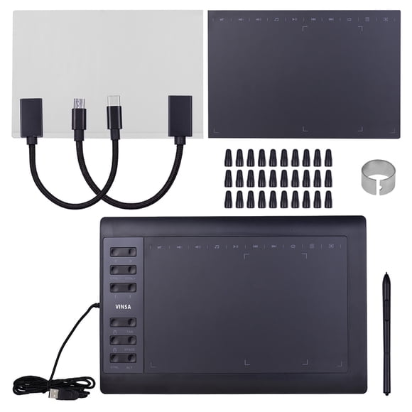 Meterk 10x6 Inch Graphics Drawing Tablet 5080LPI 8192 Levels Battery-Free Stylus Black