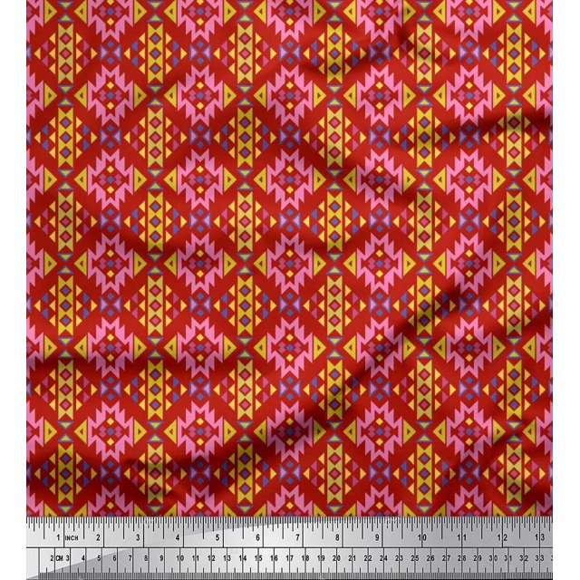 Soimoi Silk Fabric Aztec Geometric Print Fabric by The Yard 42 Inch Wide