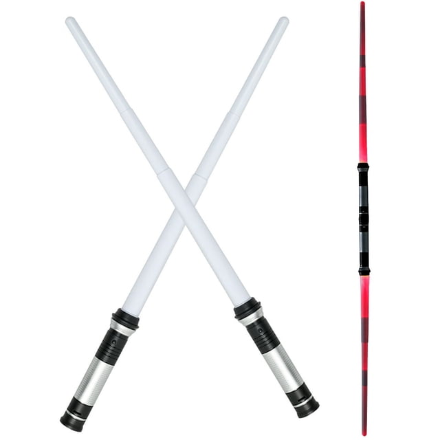 2Pcs LED Luminous Sword with Connector 2-In-1 Retractable Glow Sword Light with 7 Color Changing Battery Operated Light Swords Luminous Sword Toy for Kids Gift