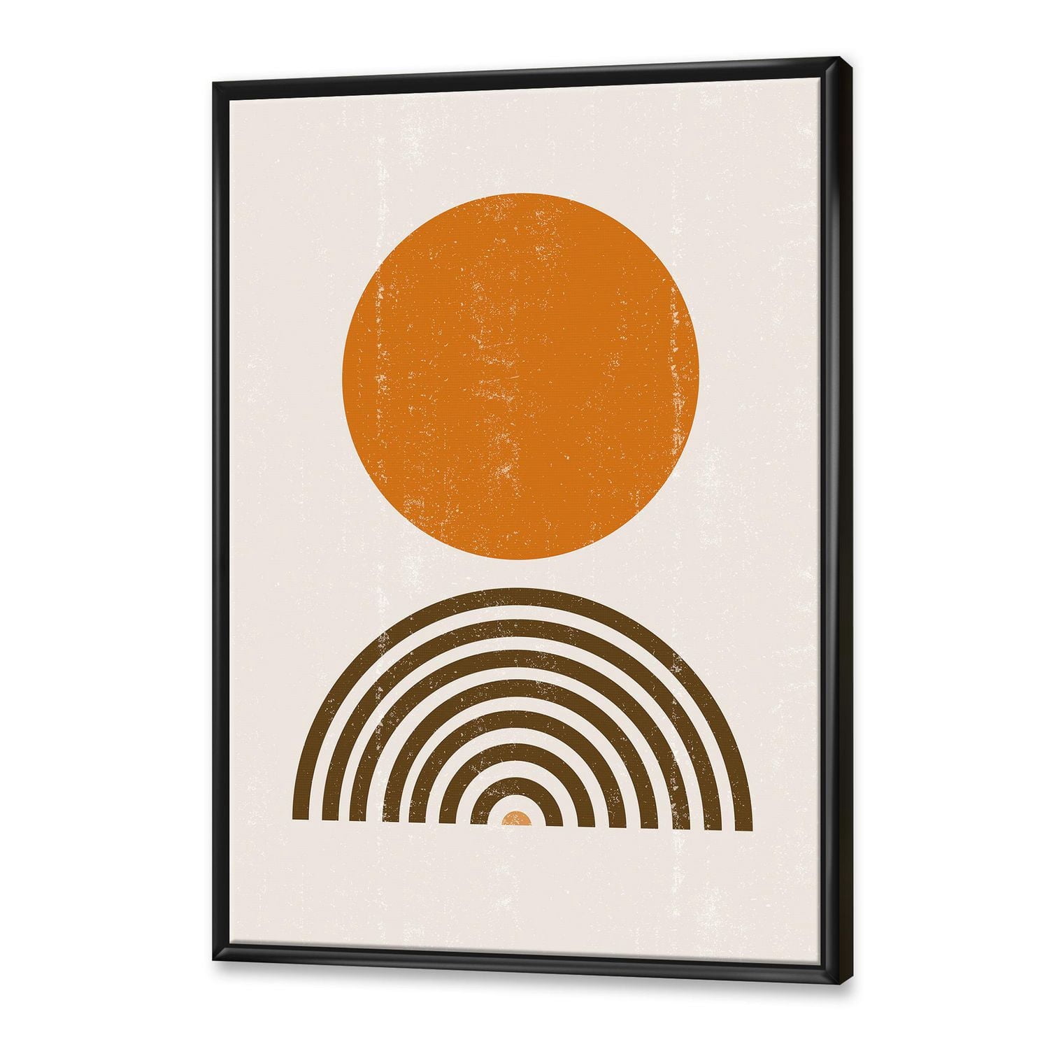 Designart Résumé Minimal orange Sun et Rainbow I ART MURAL À CADRE FLOTT