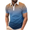 thumbnail image 3 of HVOBTTY Mens Summer Soft Versatile Pullover Fashion Casual Gradient Color Lapel Button Short Sleeve Loose Breathable Daily Base Shirts Blue, S, 3 of 5