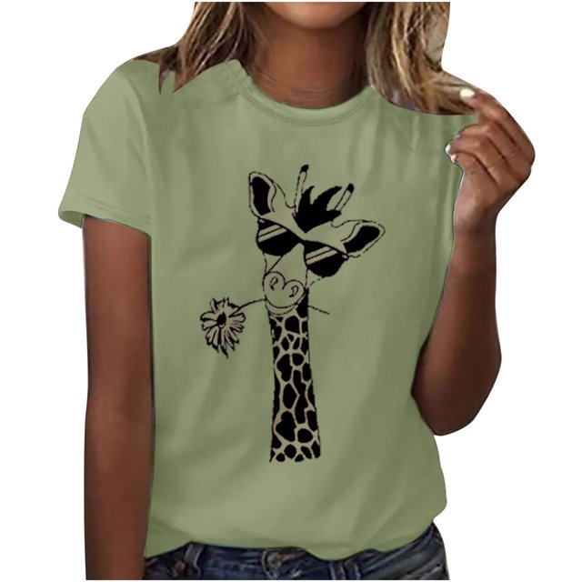 Birdeem Women Girls Plus Size Print Tees Short Sleeve Round Neck T Shirt Blouse Tops