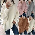 thumbnail image 1 of Tralilbee Ladies Sweater Knit Pullover Loose Blouse High Neck Plus Size Sweater, 1 of 1