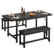 MIUUKA Extendable Dining Table Set for 4-6,Space-Saving Rectangle Kitchen Table with 2 Upholstered Benches,Sturdy Metal Frame, Ideal for Apartment, Dining Room, Small Spaces,Black