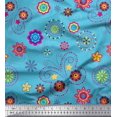 thumbnail image 1 of Soimoi Blue Viscose Chiffon Fabric Insect & Floral Clip Art Decor Fabric Printed BTY 42 Inch Wide, 1 of 3