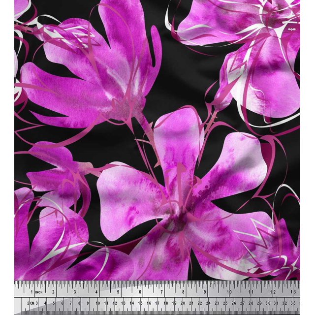 Soimoi Purple Velvet Fabric Floral Decor Fabric Printed BTY 58 Inch Wide