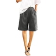 thumbnail image 4 of Timegard Wide Leg Shorts for Women Cotton Linen Elastic Waist Button Loose Solid Color Knee Length Pants, 4 of 7