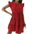 thumbnail image 1 of Bigersell Robes d'Église pour Femmes Été Décontractées Col Rond Manches Courtes Robe Unie à Coutures Robe Élégante pour Invitée de Mariage Longue Robes Patineuse pour Femmes, Style 8094, Rouge P, 1 of 6