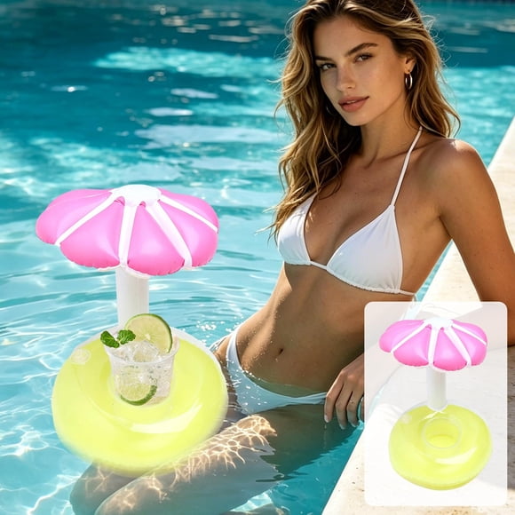Inflatable Umbrella Drink Caddy, Floating Cup Rest with Sunshade for Pool, Portable Water Beverage Support for Hot Tub Beach Summer Party